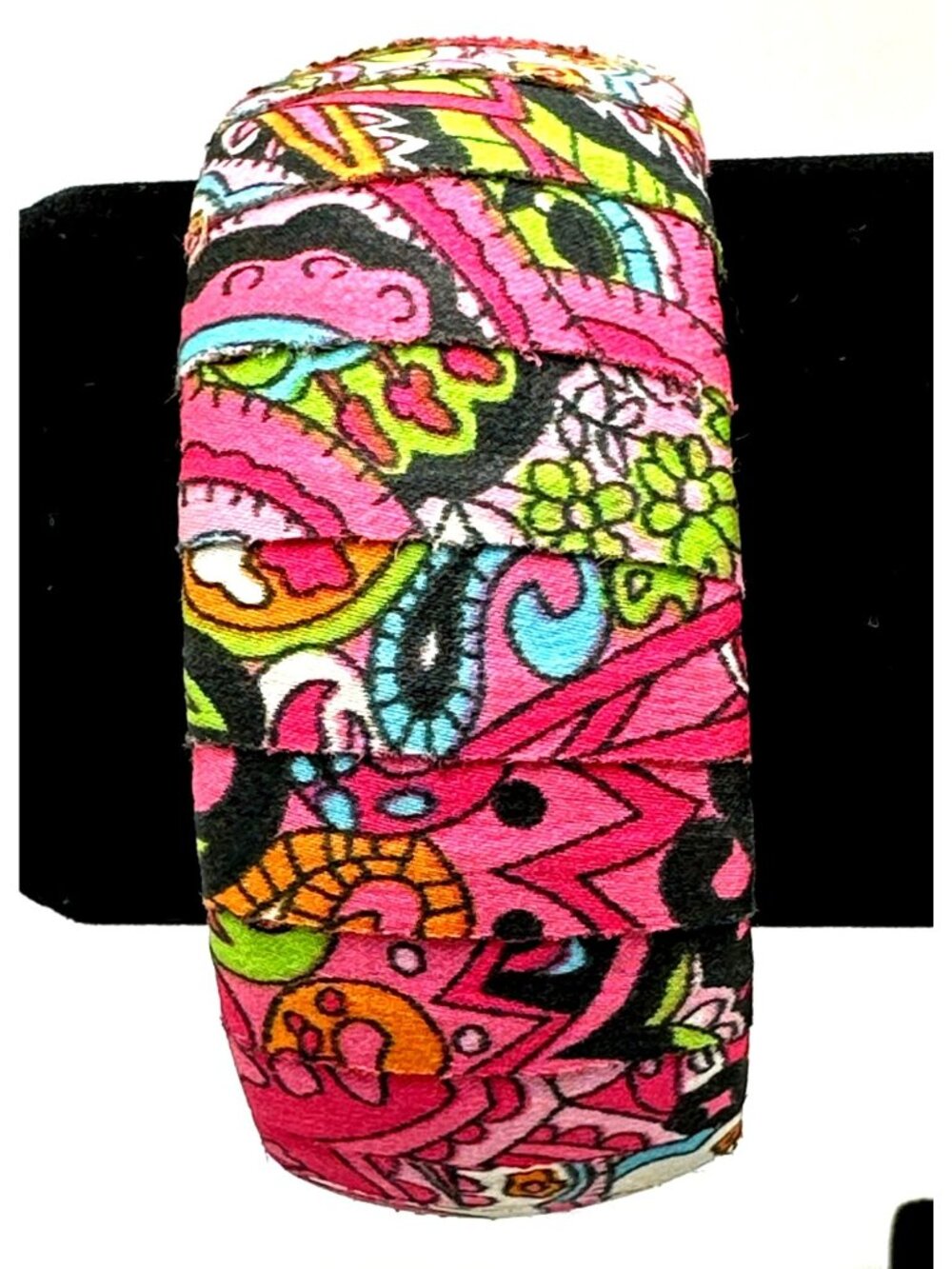 Retro Vibrant Bangle Bracelet Psychedelic Fabric-Covered Wideband Granny
